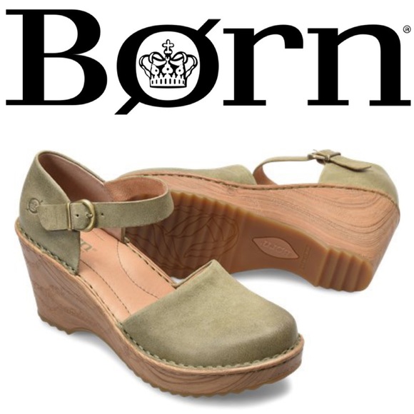 Born Shoes - NWT, NWOB $125 Born Nellie Distressed Kiwi Suede Wedges Size 10